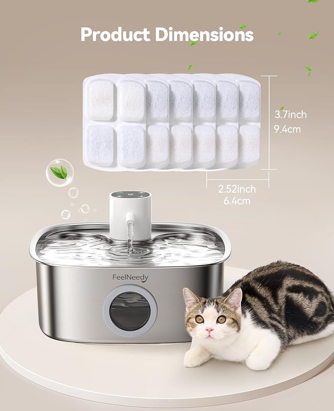 6 Pack Cordless Dog Water Replacement Filters & 6 Packs Pump Filters Sponges Compatible with Battery Operated Stainless Steel 8L Dog Water Fountain (FN-W18)