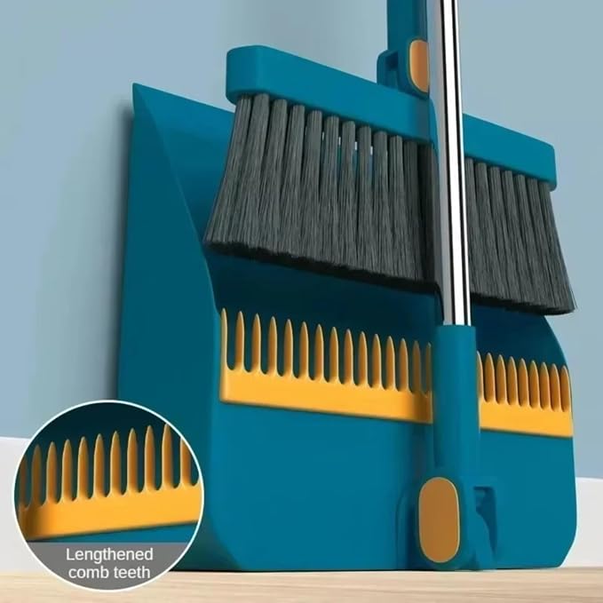 Foldable Broom and Dustpan Set, Compact Wall Mountable with Extra Stiff Bristles for Easy Storage & Cleaning (Orange)