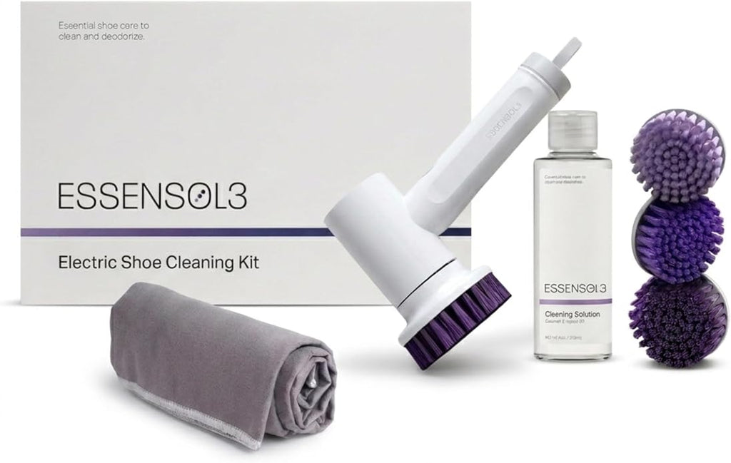 Electric Shoe Cleaning Kit, Rechargeable Shoe Cleaner Brush with 3 Heads & Solution for Sneakers