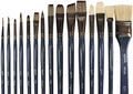 Mont Marte Premium Brush Wallet Set, 15 Piece, Includes Hog Bristle and Taklon Brushes, Suitable for Watercolor, Acrylic, Oil, Gouache and Tempera Painting