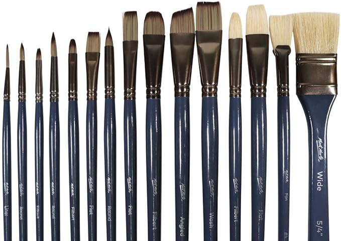 Mont Marte Premium Brush Wallet Set, 15 Piece, Includes Hog Bristle and Taklon Brushes, Suitable for Watercolor, Acrylic, Oil, Gouache and Tempera Painting