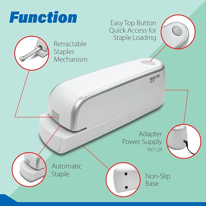 Electric Stapler, Automatic, Portable, 210 Staples Capacity, 25 Sheet (26/6 Staple) Capability, Dual Power Mode, Quiet Under 80dB, Flat Clinch Design for Office, Home, and Crafts