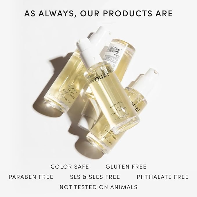 OUAI Hair Oil Full Size & Travel Size - Heat Protectant Serum & Smoothing Treatment + Ama, Galanga Root, Baobab & Borage Oils - Frizz Control, Shine Boost, 450°F Heat Shield, 1.5 oz + 0.45 oz, 2 Count