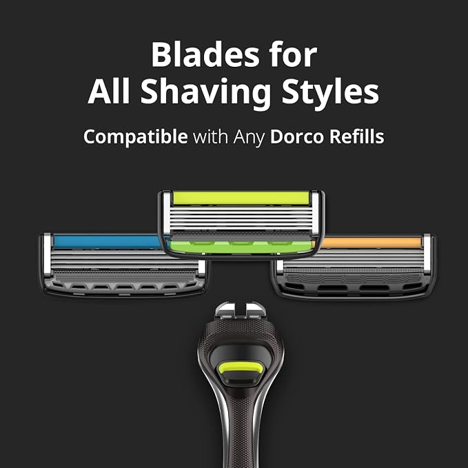 Dorco Pace 6 Pro - Six Blade Razor System with Trimmer - 10 Pack (1 Handle + 10 Cartridges)