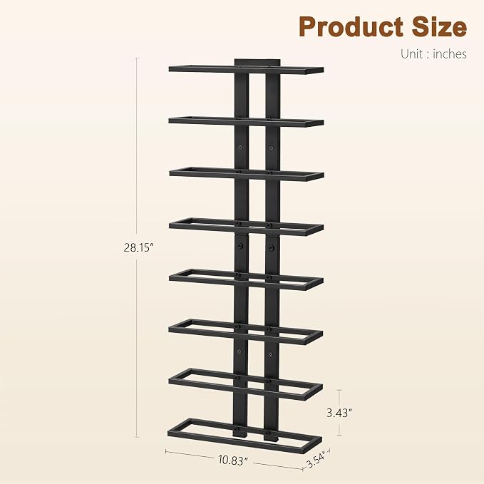 Hoctieon 2-Set 8 Tier Wall Mount Wine Rack (16 Tiers), Wall Racks for Wine Bottles Display and Storage, Hanging Bottle Organizer for Living Room, Dining Room, Wine Cellar, Bar, Black