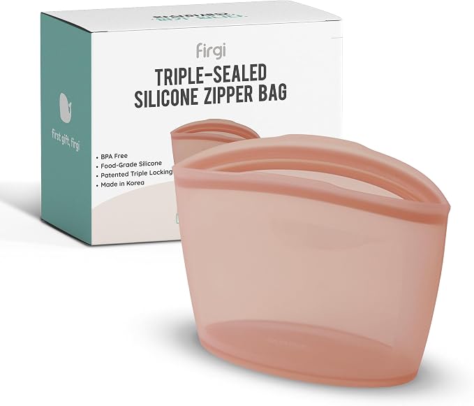 Reusable Silicone Sandwich Bag, 3.5 Cups, Food Storage Container, Made in Korea BPA-Free Platinum Silicone, Reusable Freezer Bag, Microwave Safe, Sous Vide, Lunch Baggies, 29oz, Dry Rose | Reusable Zip Bag