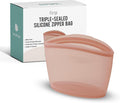 Reusable Silicone Sandwich Bag, 3.5 Cups, Food Storage Container, Made in Korea BPA-Free Platinum Silicone, Reusable Freezer Bag, Microwave Safe, Sous Vide, Lunch Baggies, 29oz, Dry Rose | Reusable Zip Bag