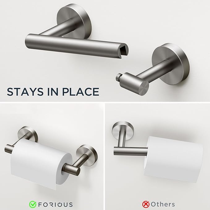FORIOUS Bathroom Hardware Accessories Set, SUS304 Stainless Steel Towel Bar Set, Modern Towel Racks Holder for Bathroom, Toilet Paper Holder Wall Mounted 8 Pieces(24" Bar, Brushed Nickel, 2 Pack)