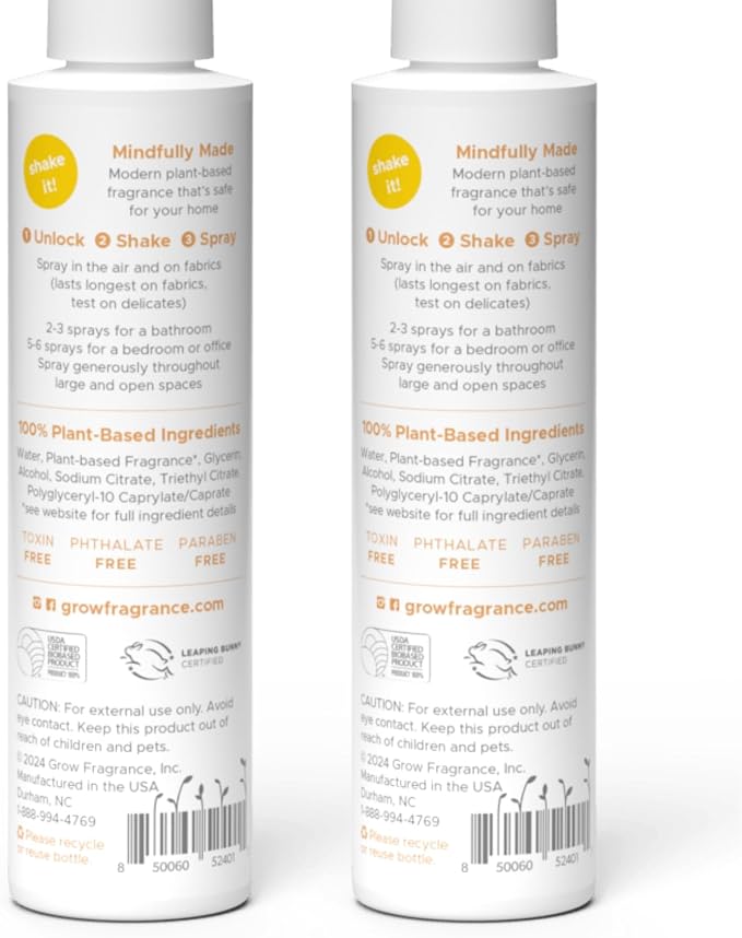 Grow Fragrance 100% Plant-Based Air Freshener Spray | Freshen Fabric & Rooms | Golden Grove Scent - Citrus, Fruits, Watery Green Notes | Made with Natural Essential Oils - 2 Pack, 5 oz each