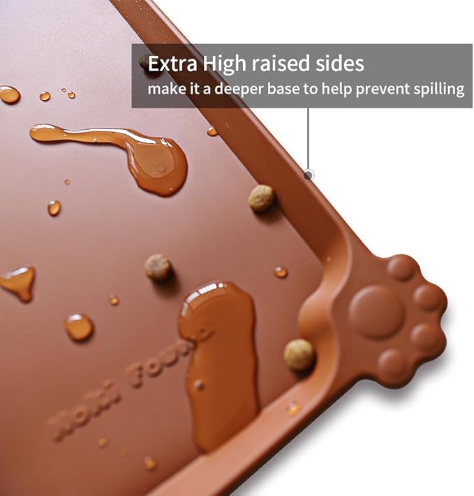 Hoki XX-Large Silicone Non Slip Pet Food Mats - Tray, Dog & Cat Bowl Mats, Waterproof, for Carpet, Caramel