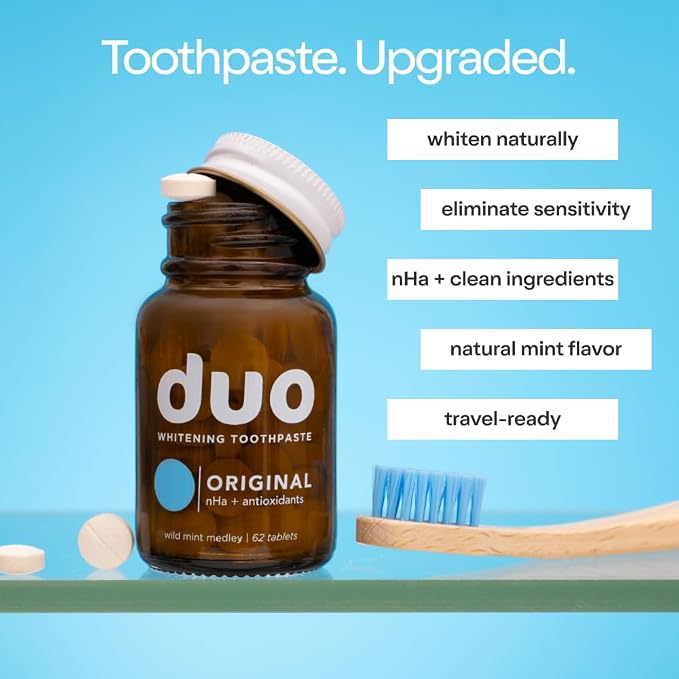 Duo Toothpaste Tablets with Nano-Hydroxyapatite, Wild Mint, 186 Tablets | Nano-hydroxyapatite, natural whitening, enamel remineralization, sensitivity relief, fluoride free, plastic free, wild mint