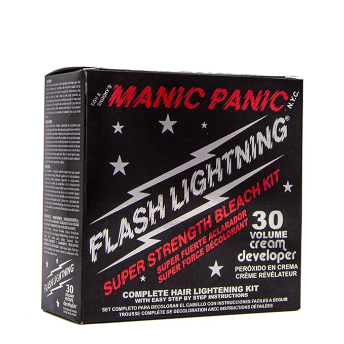 MANIC PANIC Flash Lightning Hair Bleach Kit - Bleach Powder + 30 Volume Developer - Hair Lightener for Dark Shades - Lifts Up to 5 Levels - Achieve Medium to Light Blonde - Vegan & Cruelty-Free