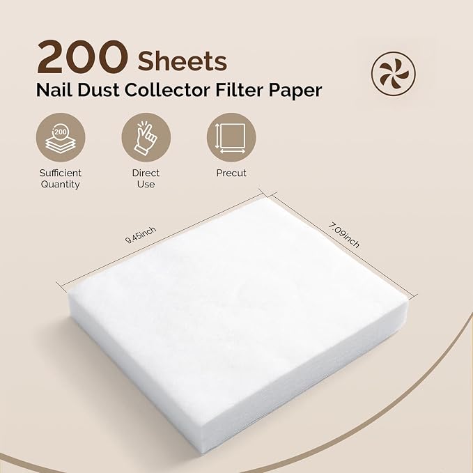MelodySusie Low Noise Nail Dust Collector & 200 Sheets Nail Dust Collector Filter Paper