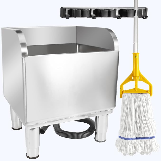 17 3/4in Stainless Steel Floor Mop Sink with Detachable Mop | Suitable for Laundry Rooms, Restaurants, Garages, Balconies, and Other Commercial Settings (17.7"L x 15.5"W x 21.9"H)