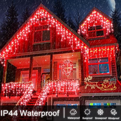 33FT Icicle Lights for Outside 400 LED Red Christmas Lights