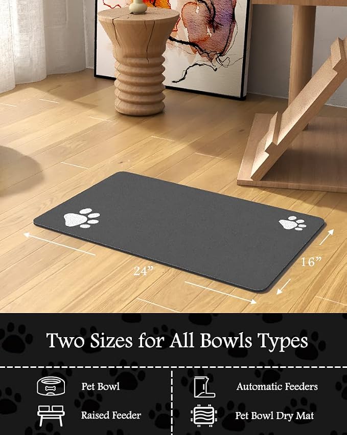 Pet Feeding Mat-Absorbent Dog Mat for Food and Water Bowl-No Stains Quick Dry Water Dispenser Mat-Dog Accessories Pet Supplies-Bowl for Messy Drinkers（Darkgrey,23"x34"