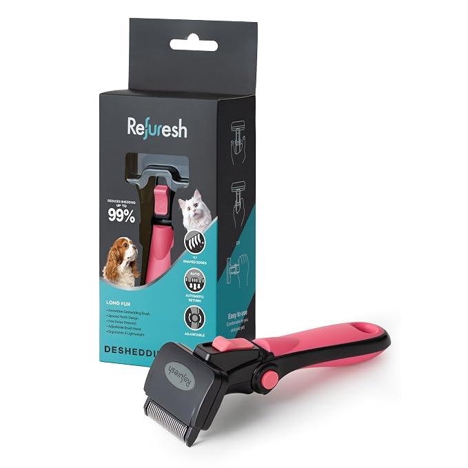 Deshedding Dog Brush for Long Hair (Small,Pink) – Gentle Deshedding tool for Dogs & Cats – Reduces shedding, without damaging topcoat. Removes Loose Fur & Dead Undercoat.