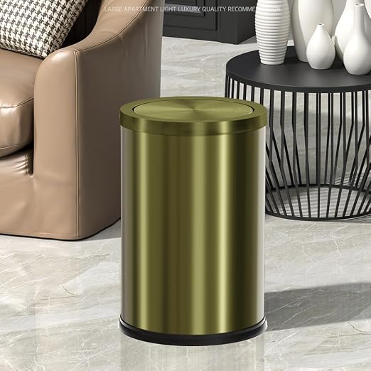 9L/2.4Gal Antique Bronze Bathroom Trash Can, Small Flip Garbage Can with Lid,Brushed,Single-Layer,Trash Bin for Laundry，Hotel，Office， Laundry Room (Bronze)