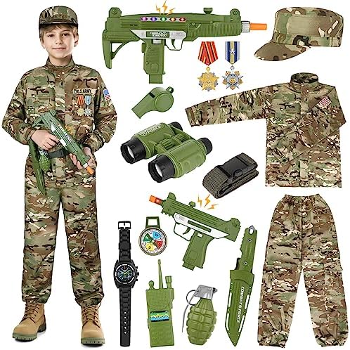 GIFTINBOX Army Costume for Boys, 15PCS Military Boys Halloween Costume