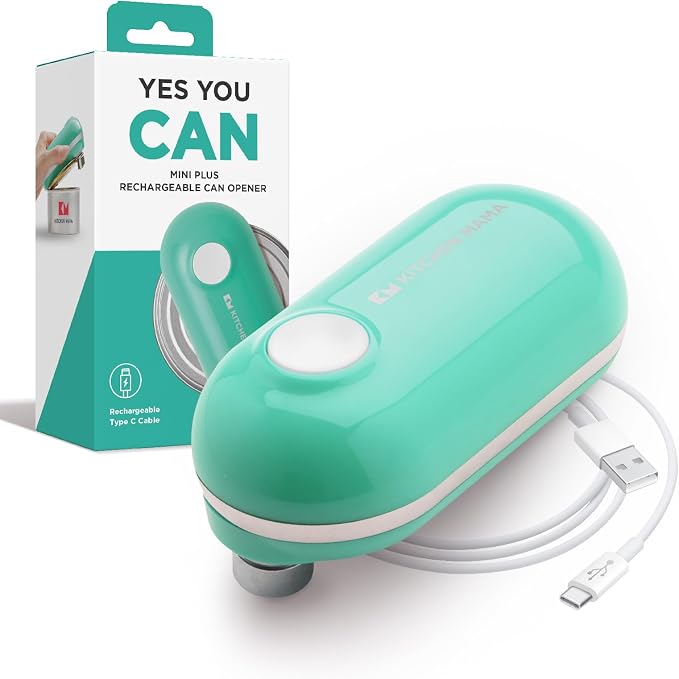 Kitchen Mama Mini Plus Electric Can Opener, Teal | USB-C Charging, Hands-Free Auto Stop, Cordless Smooth Edge, Compact for Travel, Perfect for Seniors with Arthritis