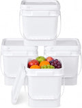 1 Gallon Food Storage Buckets with Lids, 4 Pack Square BPA Free Plastic Containers with Handles and Labels for Rice, Flour, Snacks and Kitchen Storage (White)