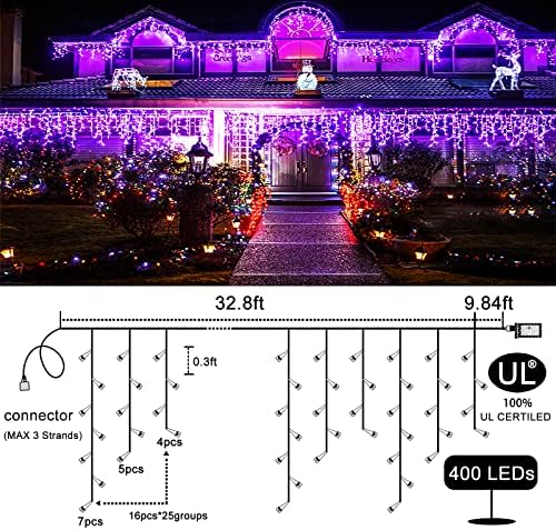 Icicle Lights for outside 33FT 400 LED Purple Halloween Lights Outdoor