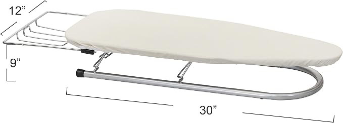 Household Essentials Tabletop Ironing Board, Compact Ironing Board with Iron Rest, Includes Door Hang, Perfect for Dorms and Small Spaces, 12 x 30", Silver