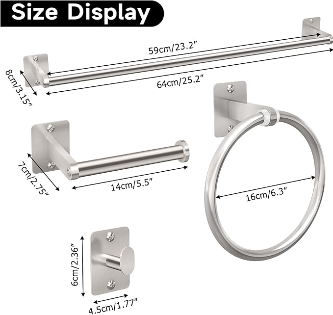 KLJKPA Brushed Nickel Bathroom Accessories Set, 10 Pieces Bathroom Hardware Set, 24 inch Towel Bar, Towel Racks for Bathroom, Robe Towel Hooks, Toilet Paper Holder Wall Mounted