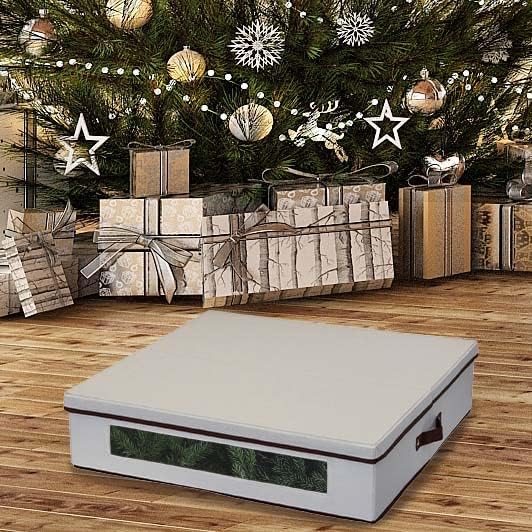 Household Essentials Wreath Storage Container, 24 Inch Wreath Storage Box with Handles, Sturdy Sides, Keeps Wreaths Free of Dust and Pests in Storage, Natural