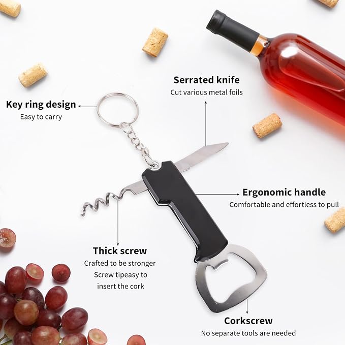50 Pcs 3.27'' Stainless Steel Wine Bottle Openers with Keychain | Waiter corkscrew wine keys for beer and wine bottles, ideal for bars, restaurants, parties and home use, black finish