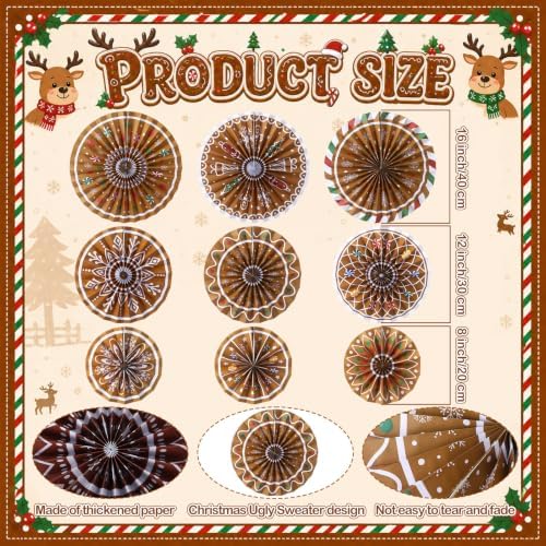 Outus 9 Pcs Christmas Hanging Decoration Candy Paper Fans Decor Gingerbread