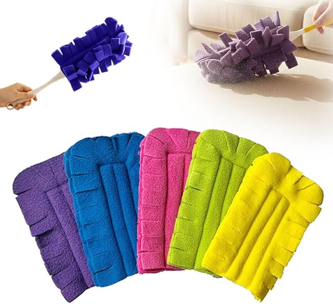 Duster Refills Reusable,2026 New 360° Fleece Duster Refills Set,Reusable Duster Pads Washable for Ceiling Fan Window Kitchen Floor Car (3, 5 Cloth+1 Handle)