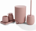 GAHEFY Pink Bathroom Accessories Set with Small Trash Can 3 Liter/0.8 Gallon,Toothbrush Holder,Soap Dispenser,Vanity Tray,Toilet Brush and Holder Pink 5PCS