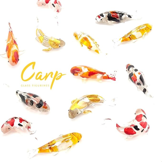 (Bundle of 5) Handmade Carp Fish Koi Fish Family Figures Blown Glass Art, Miniature Aquatic Animals, Collectible Figurines Gift Ideas, Tiny Ornament Cool Stuff Decor No.1