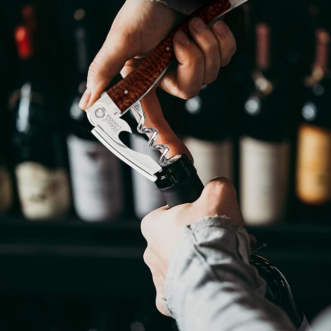 Chateau Laguiole Classic Corkscrew - Snake Wood Luxury Wine Opener - Made in France - Sommelier Wood Handle With Leather Sheath & Gift Box