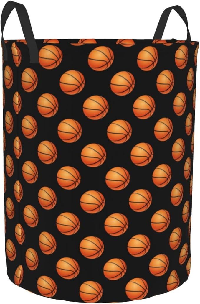 Fun Bblack Basketball Laundry Hamper Laundry Basket Circular Hamper Dirty Clothes Storage with Handles