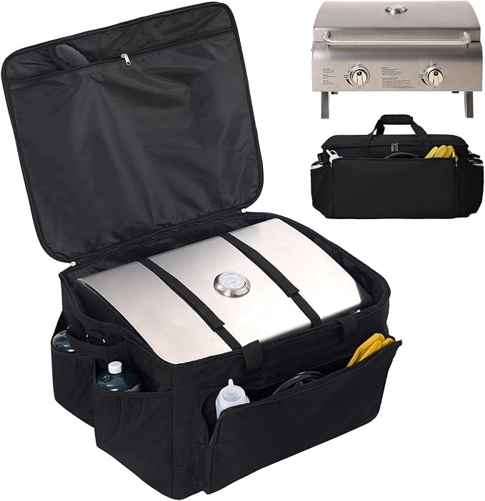 Grill Carry Bag for Cuisinart CGG-306 Tabletop Grill with Pockets, Bag Only | Fully Lined with PE Foam, Rip-Proof Fabric, Adjustable Strap, Weather-Resistant, Portable BBQ Accessories Carrying Case