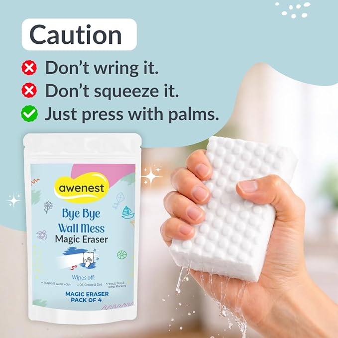 Magic Eraser Cleaning Sponge- Pack of 4 | Chemical-Free, Multi-Purpose Wall & Stain Remover | Super Scrub for Kitchen, Bathroom, Walls, Shoes & More – Tough on Stains, Gentle on Surfaces