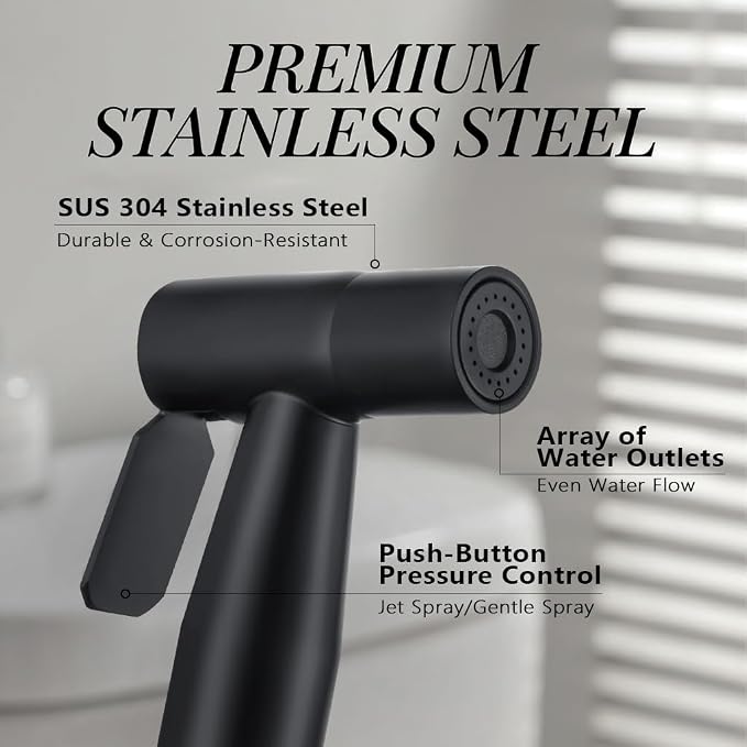BARROCK Handheld Bidet Sprayer for Toilet, 2 Pack Stainless Steel Metal Made Baby Cloth Diaper Spraying Kit, Bathroom Toilet Bidet Attachment Set for Bathing Pets and Feminine Hygiene, Matte Black
