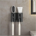 Toothbrush Rack Couple Toothbrush Holder Wall Mount Toothbrush Holder Bathroom Storage Rack with Mouthwash Cup, Toothpaste Squeezer Kit Bathroom Toothbrush Holder(A,Small)