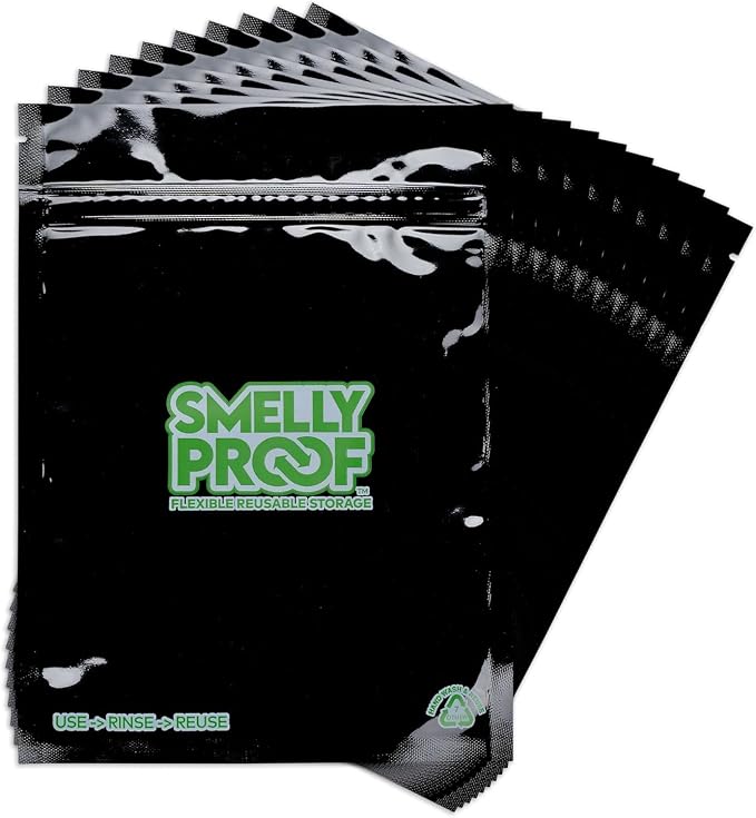 Smelly Proof Reusable Food Storage Bags, Black 4-Mil Thick, Heavy Duty Reusable Snack Bags, Reusable Freezer Bags, BPA-Free, No PEVA, Non-Silicone, 6.5” x 7.5”, 50-Pack