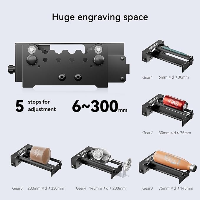 Longer RAY5 10W Laser Cutter and Laser Engraver for Tumblers, Rotary Roller Bundle, 17.3"x 17.3" Working Bed, Enclosure with Vent, and Air Pump, Laser Engraver for Wood and Metal, Acrylic