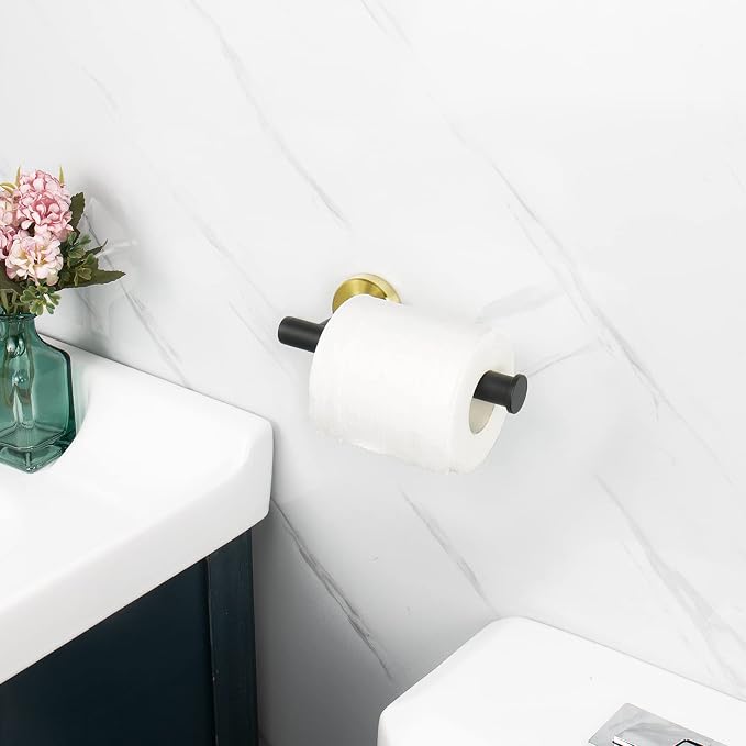 NearMoon Bathroom Toilet Paper Holder, Premium SUS304 Stainless Steel Rustproof Wall Mounted Toilet Roll Holder for Bathroom, Kitchen (1 Pack, Black and Gold)