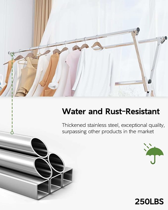 Vikaqi Clothes Drying Rack 63 Inches Folding Indoor Outdoor, Drying Rack Clothing Collapsible, Foldable Portable Laundry Drying Rack, Heavy Duty Laundry Hanger Dryer Rack, with 20 Hooks 12 Clips