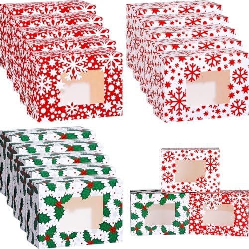 Tenceur 60 Pcs Christmas Cookie Box Window,8.3 x 5.9 x 3.7'',Classic