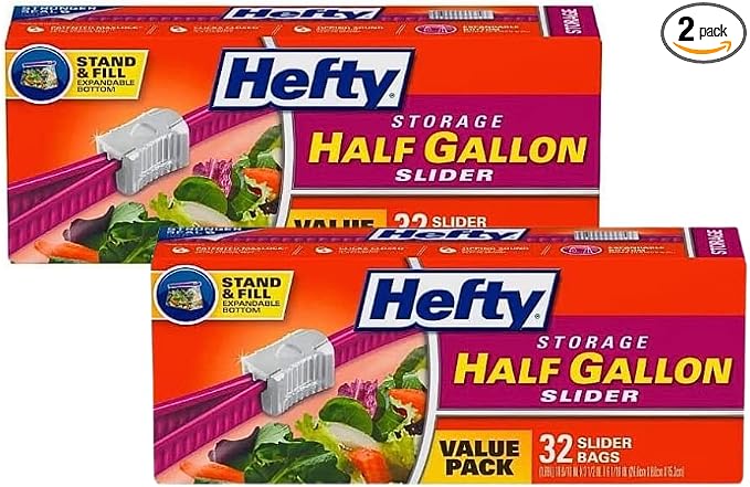 Hefty Slider Storage Bags, Half Gallon Size (32 Count (Pack of 2)