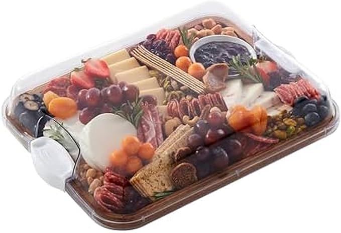 Farberware Acacia Wood Cutting Board with Clear Locking Lid, 11x14 Inch Charcuterie Board with Compartments, Reversible Serving Board for Cheese, Meats, Fruits and Snacks - Make It, Take It, Enjoy It