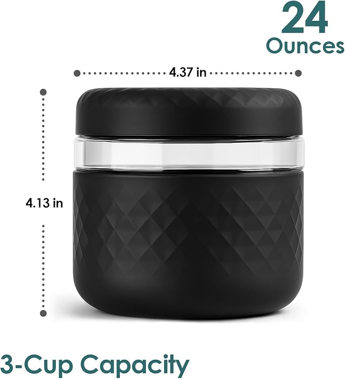 24 oz/3 Cup Glass Lunch Bowl Containers with Lids, 2 Pack, BPA-Free | Leak & Spill Proof, Microwave & Dishwasher Safe, Airtight Meal Prep & Food Storage Jar for Lunch, Soup, Oats, Stew, Yogurt