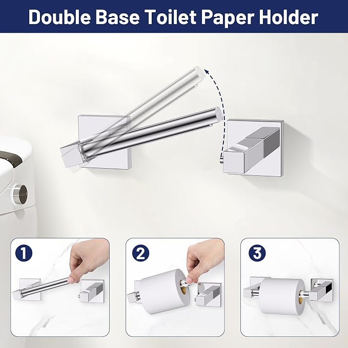Towel Ring Set 4 Piece Bathroom Hardware Set Includes Towel Ring 2 Towel Hooks and Toilet Paper Holder Stainless Steel Wall Mounted (Polished Chrome)