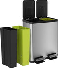 Simpli-Magic 16 Gallon (30L x 30L) Dual Compartment Step Trash Can – Kitchen Garbage Can with Slow-Close Lids – Waste & Recycling Bins, Odor Control, Hands-Free, Easy to Clean, Stainless Steel